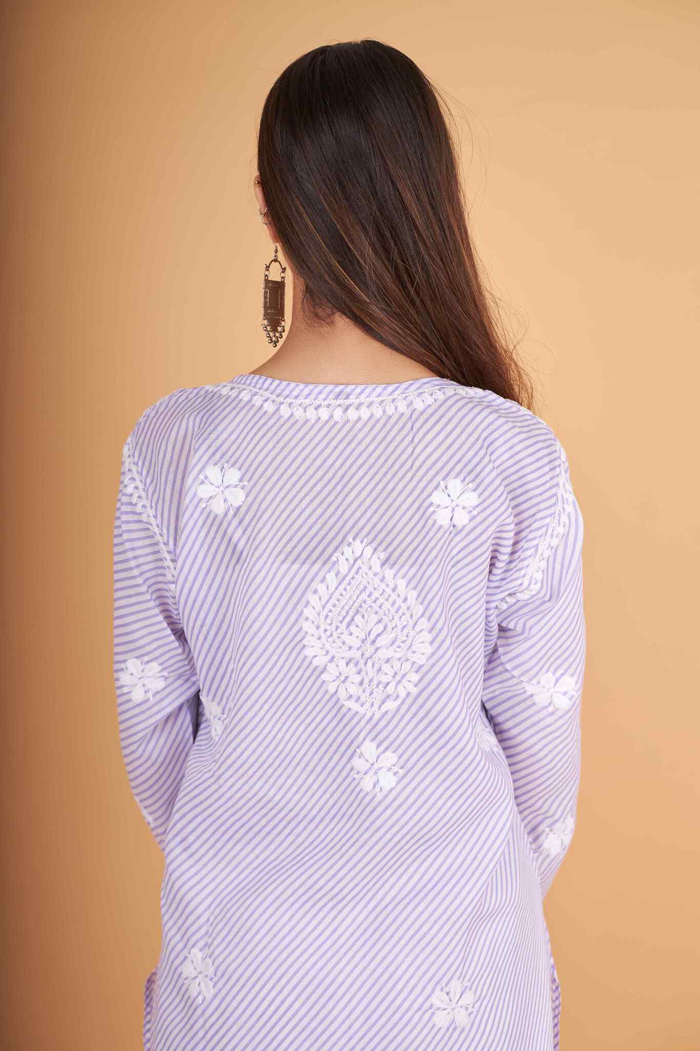 Arsh Handcrafted Leheriya Print Pure Cotton Chikan Kurti - Image 2