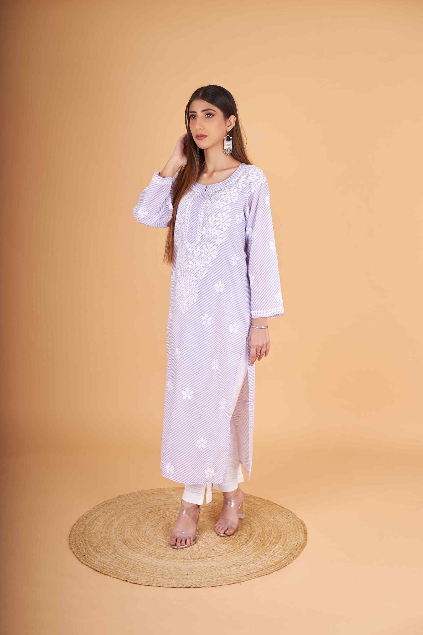 Arsh Handcrafted Leheriya Print Pure Cotton Chikan Kurti - Image 3