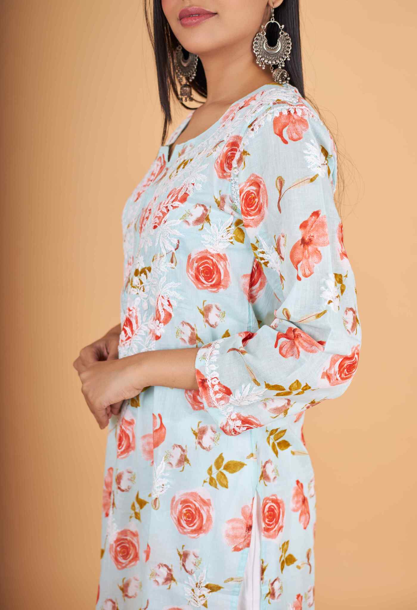 Arsh Handcrafted MulMul Cotton Printed Chikankari Kurti - Image 3