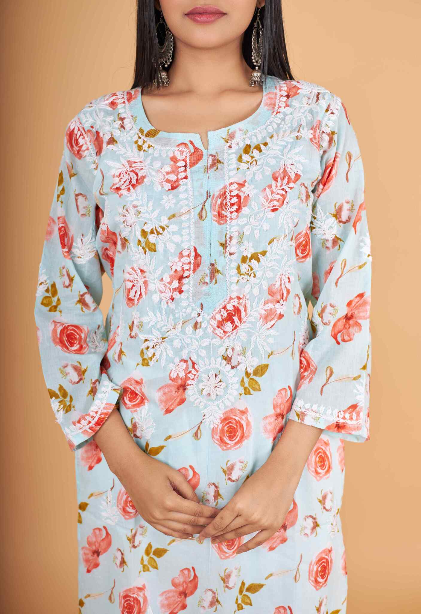 Arsh Handcrafted MulMul Cotton Printed Chikankari Kurti - Image 4