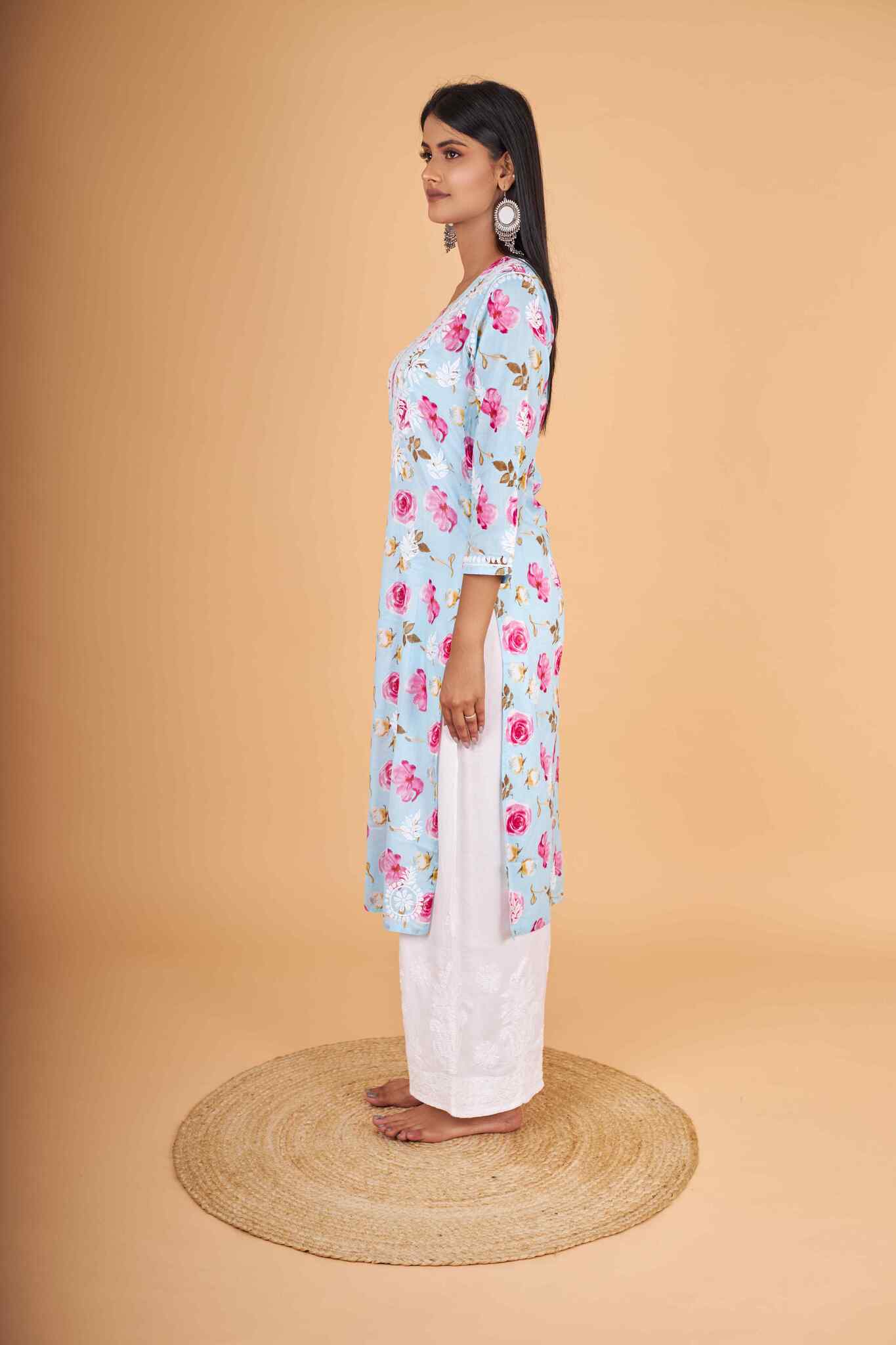 Arsh Handcrafted MulMul Cotton Printed Chikankari Kurti - Image 5