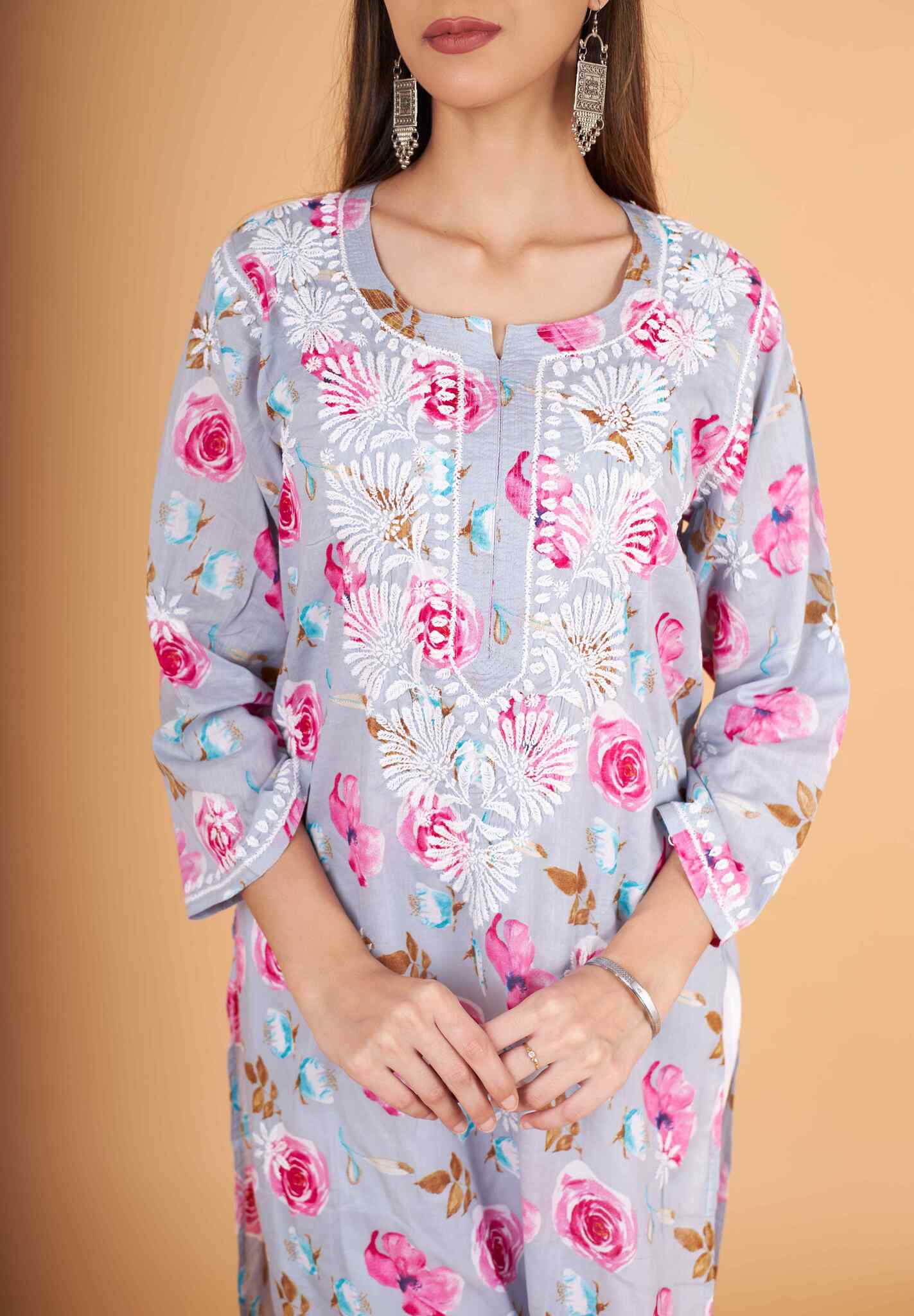 Arsh Handcrafted MulMul Cotton Printed Chikankari Kurti - Image 2