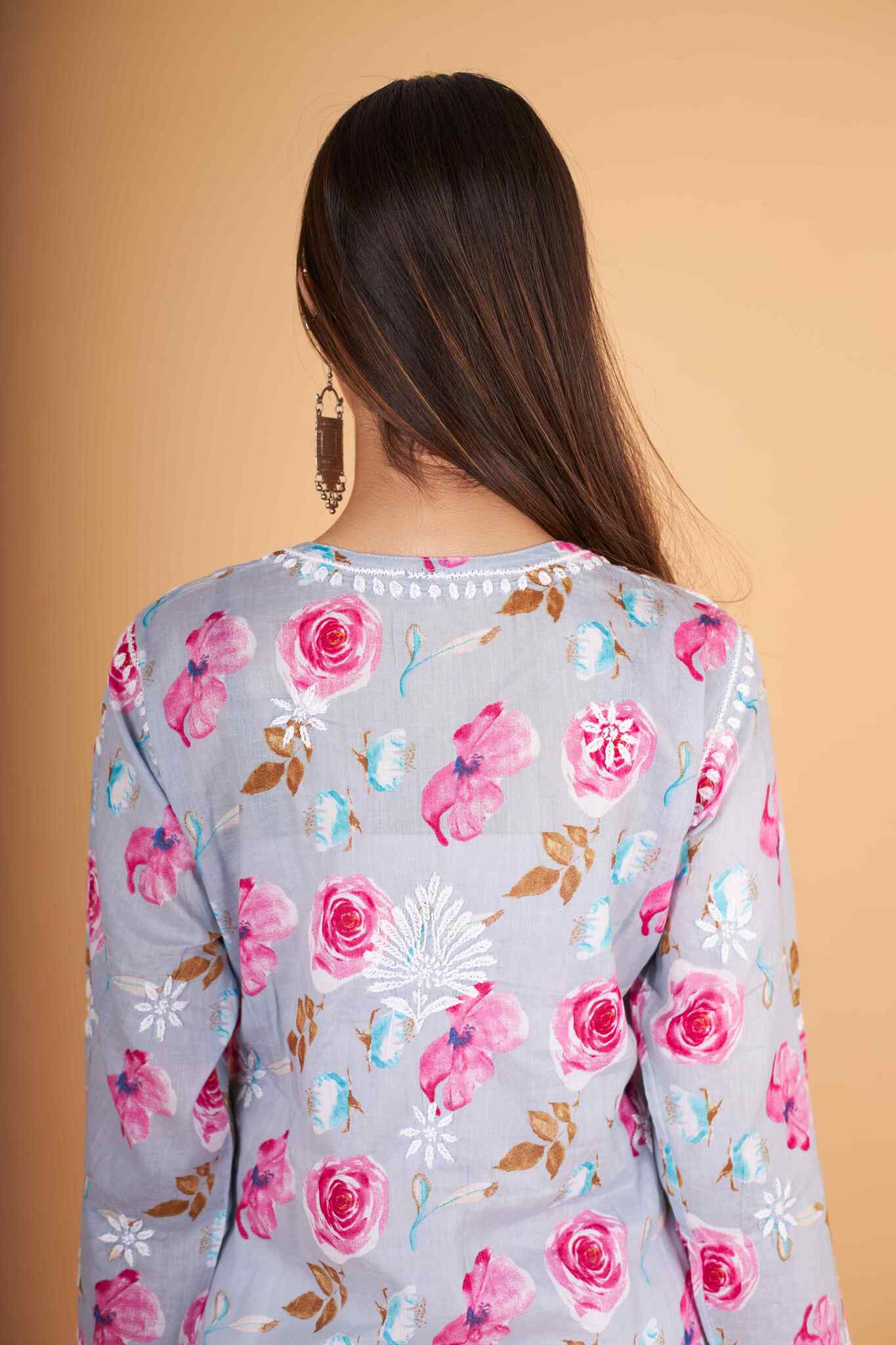 Arsh Handcrafted MulMul Cotton Printed Chikankari Kurti - Image 4