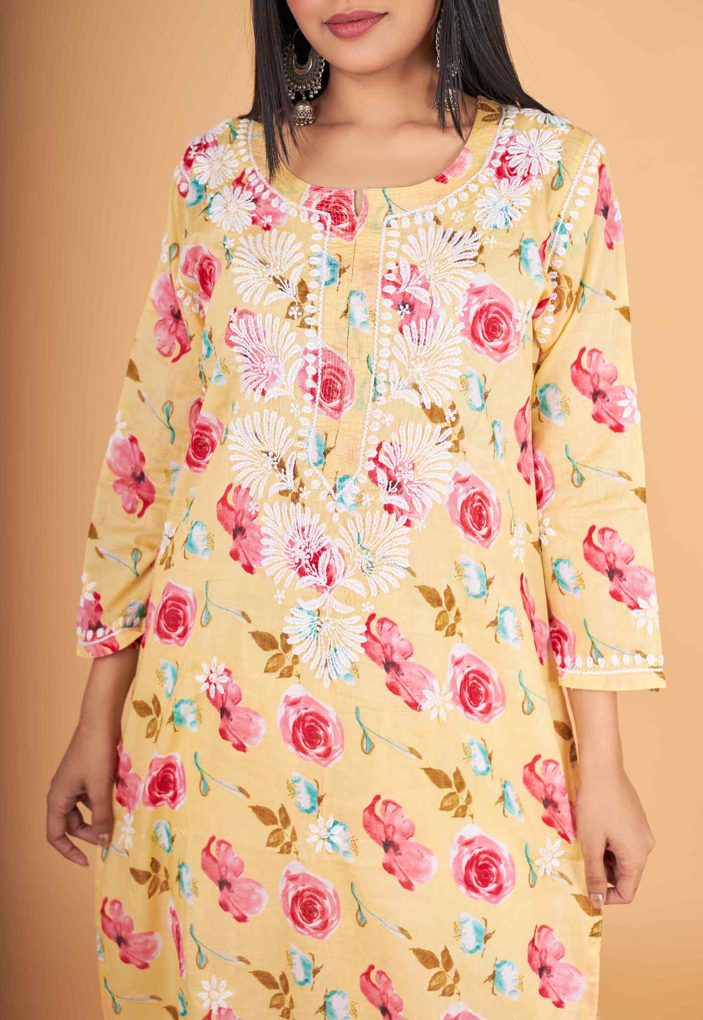 Arsh Handcrafted MulMul Cotton Printed Chikankari Kurti - Image 4