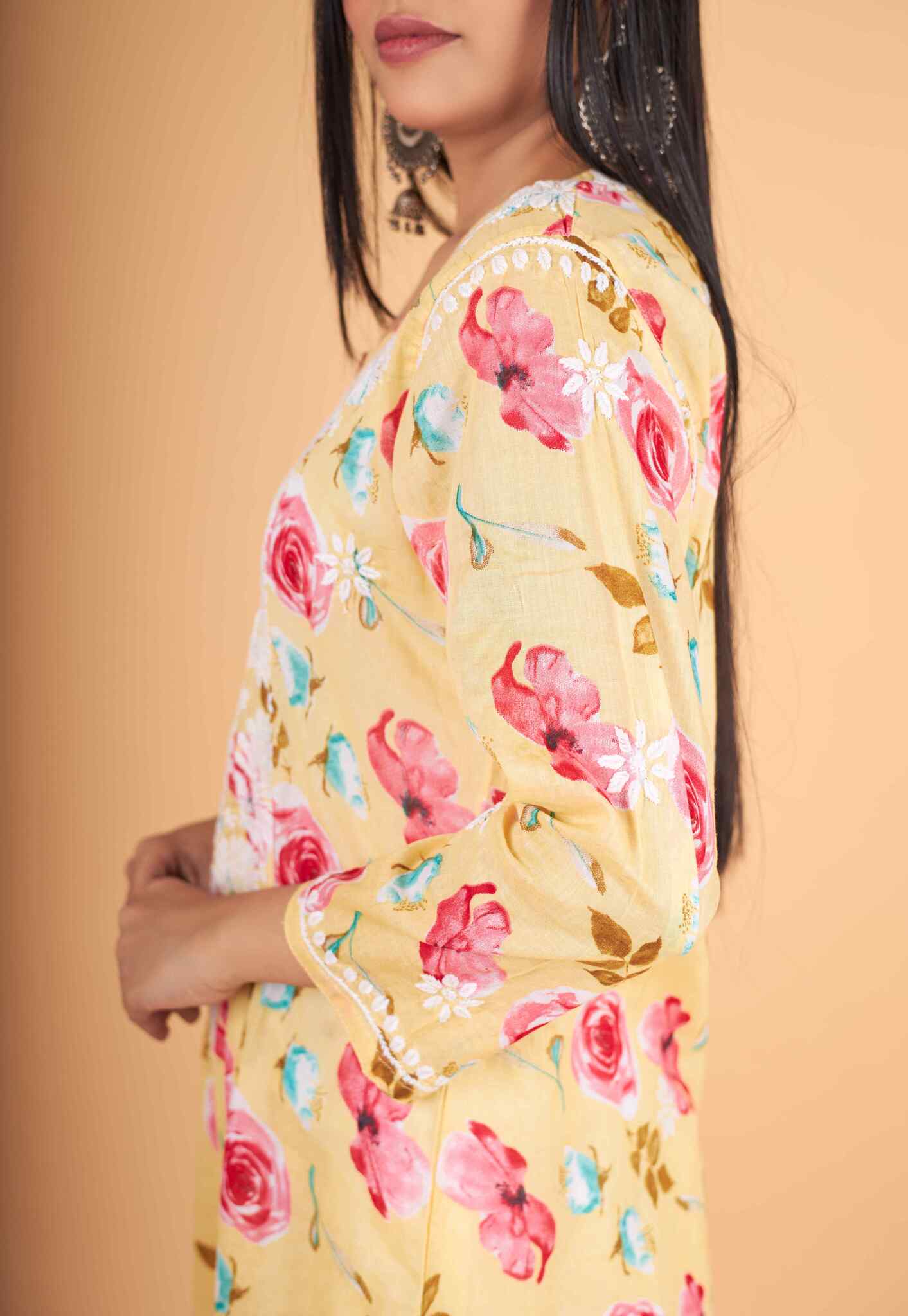 Arsh Handcrafted MulMul Cotton Printed Chikankari Kurti - Image 5