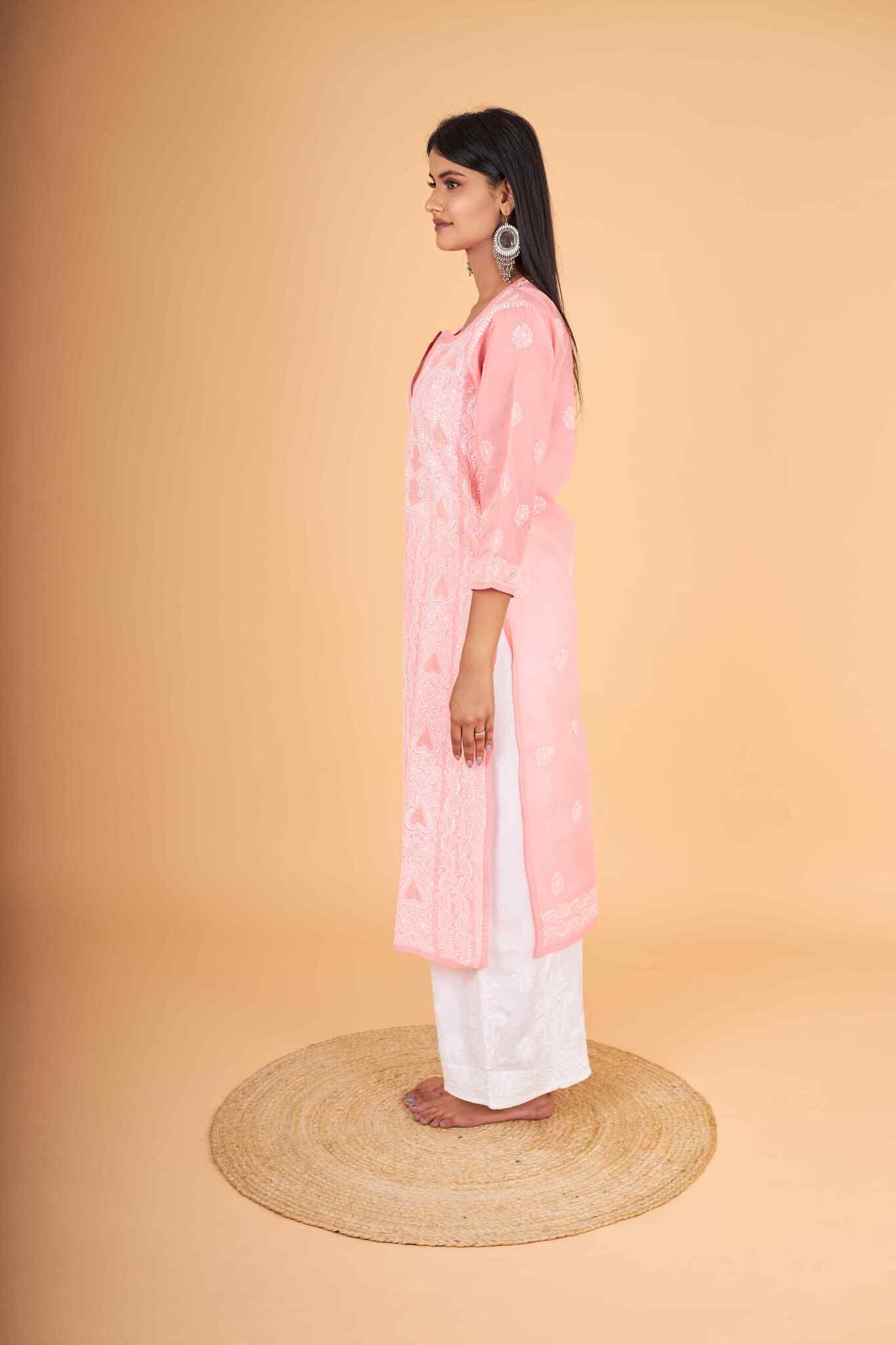 Arsh Handcrafted Dark Peach Front Jaal with handmade Jaali Kurti - Image 2