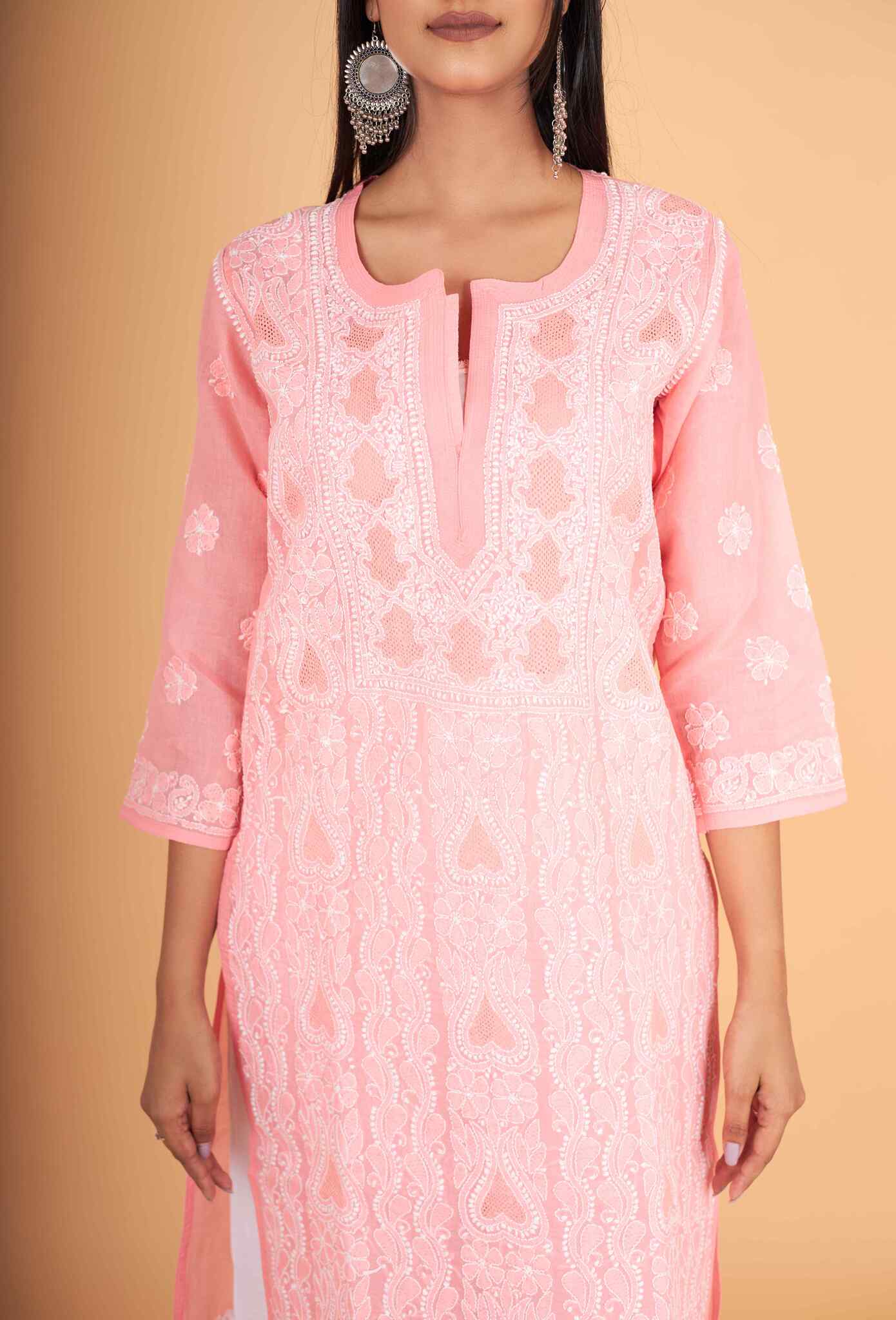 Arsh Handcrafted Dark Peach Front Jaal with handmade Jaali Kurti - Image 3