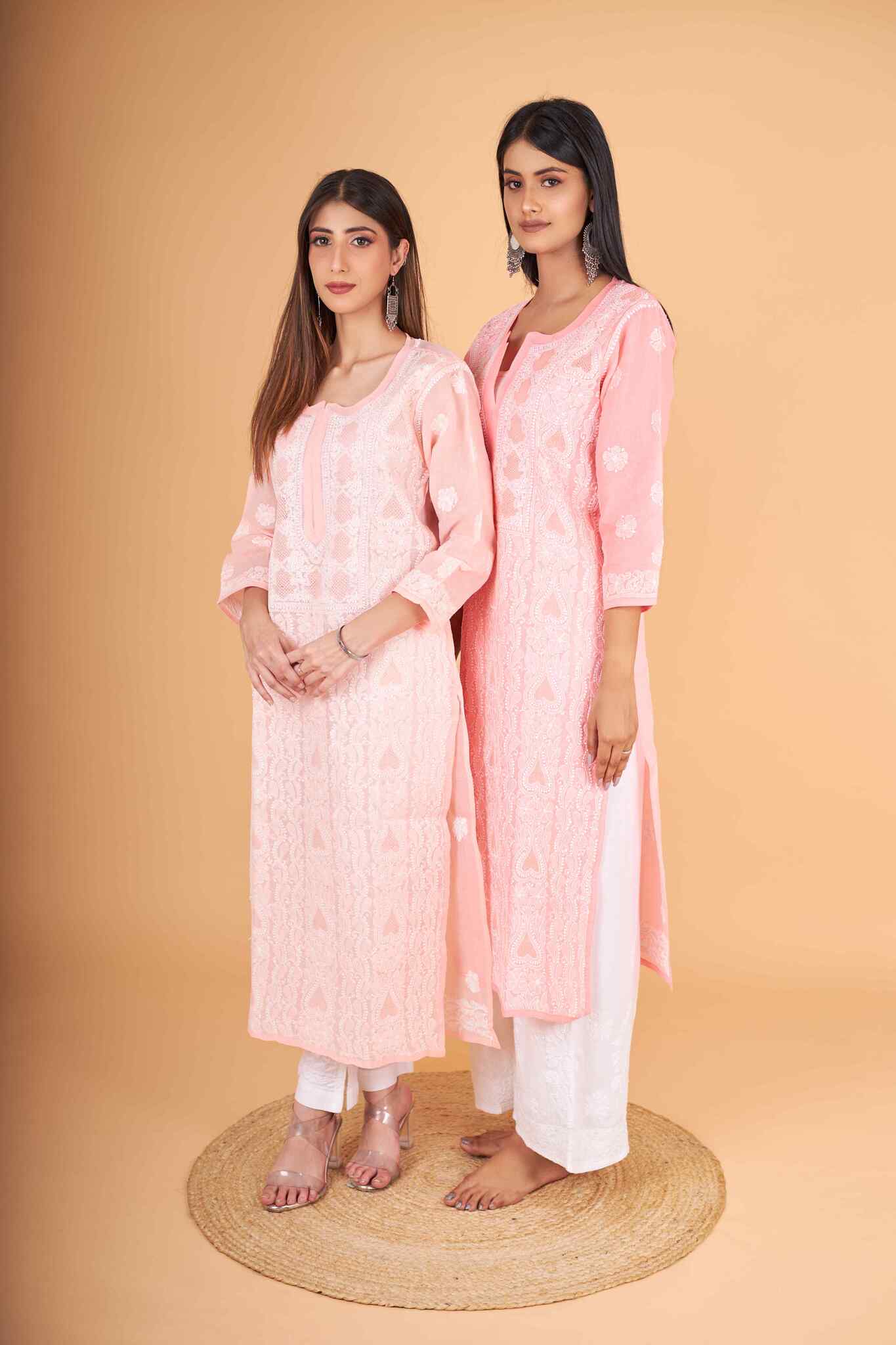 Arsh Handcrafted Dark Peach Front Jaal with handmade Jaali Kurti - Image 6