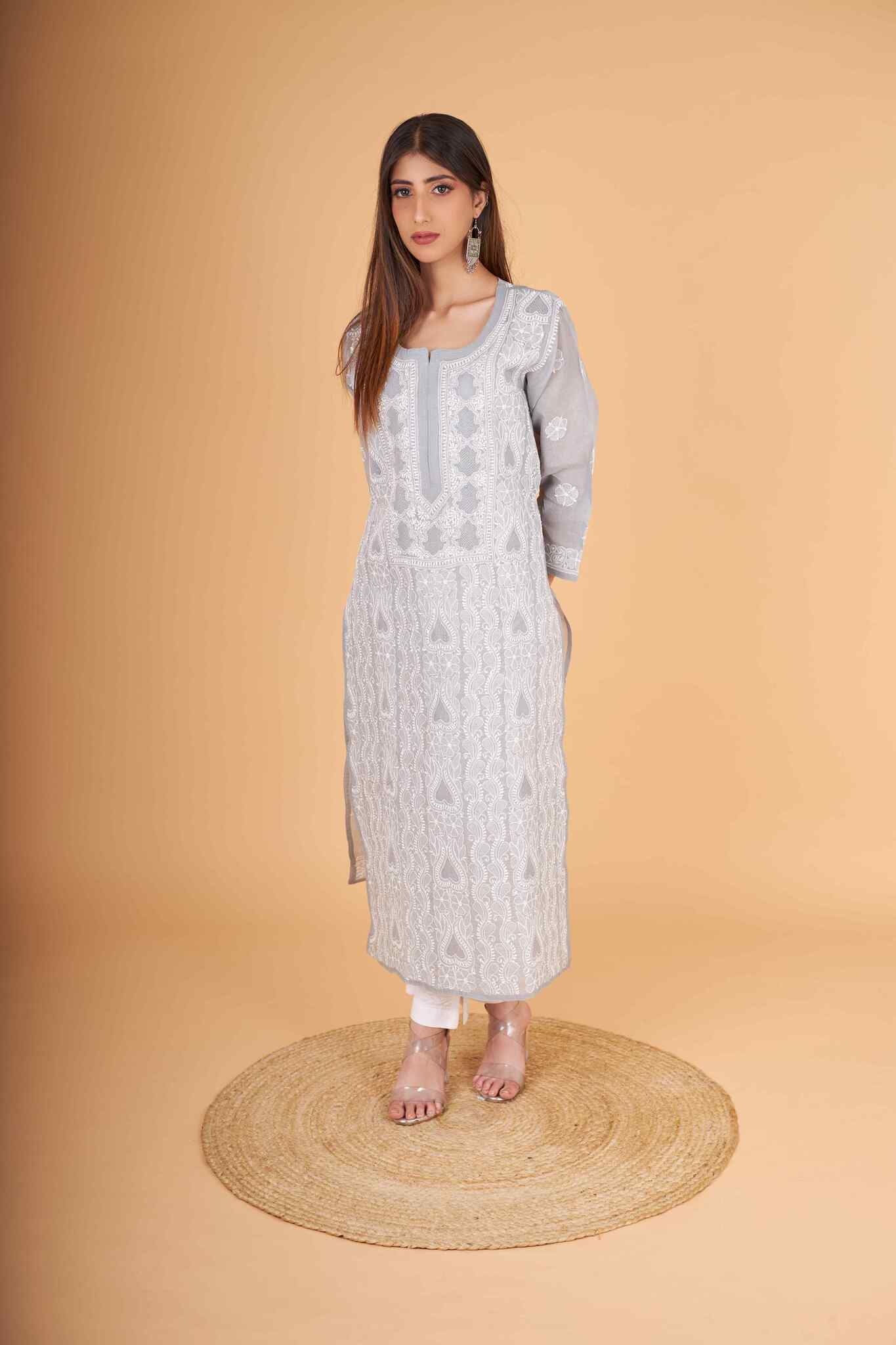 Arsh Handcrafted Grey Front Jaal with handmade Jaali Chikankari Kurti - Image 5