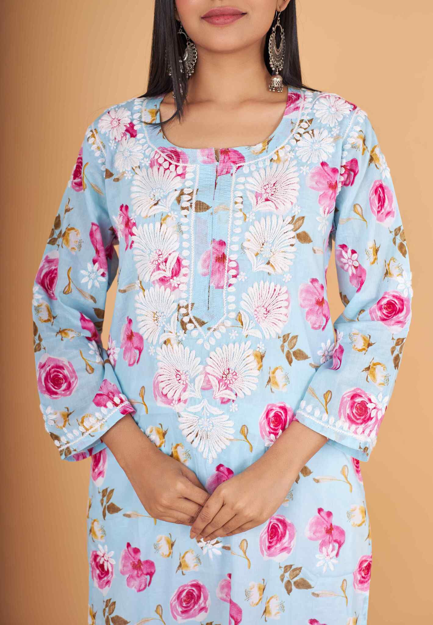Arsh Handcrafted MulMul Cotton Printed Chikankari Kurti - Image 3