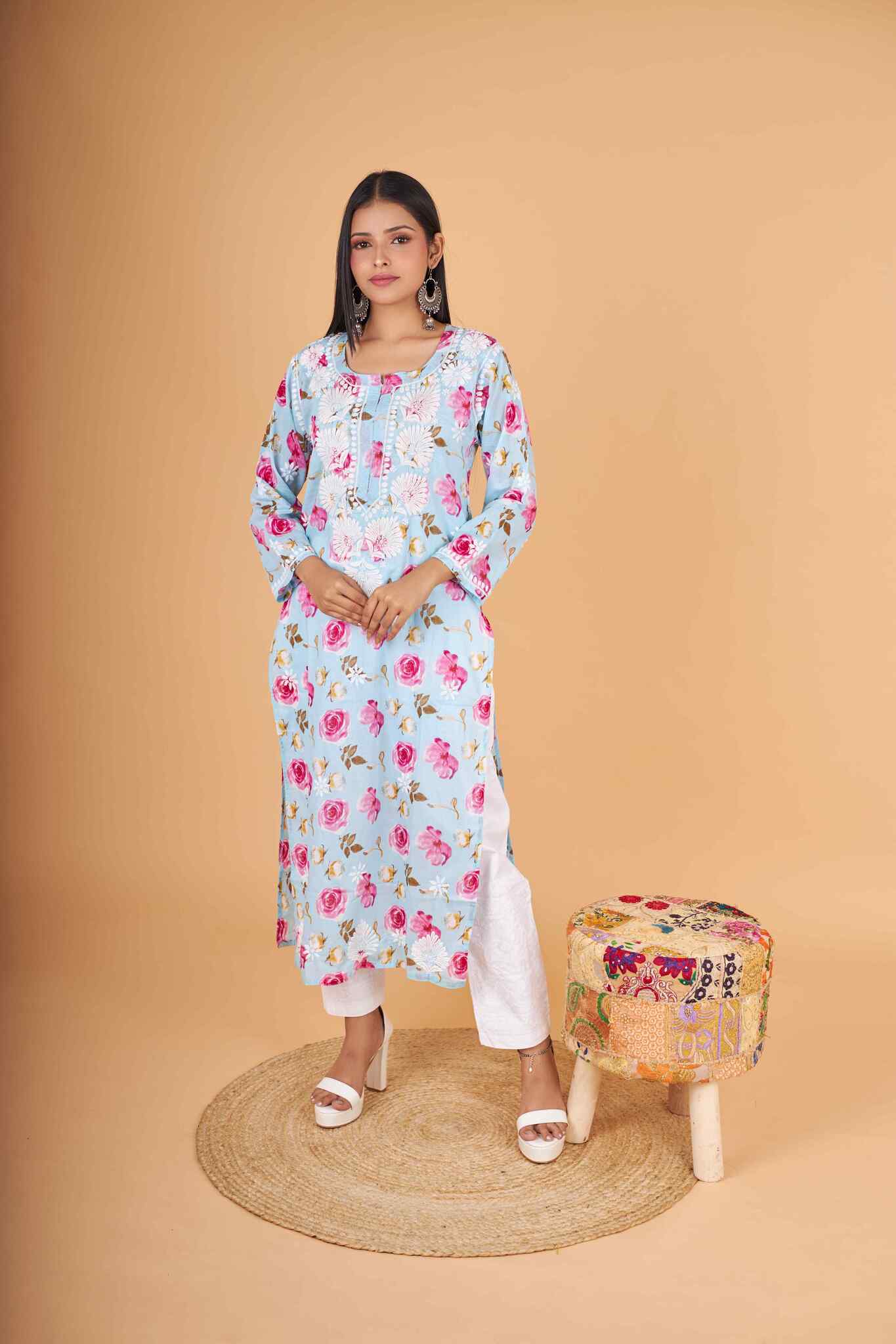 Arsh Handcrafted MulMul Cotton Printed Chikankari Kurti - Image 6