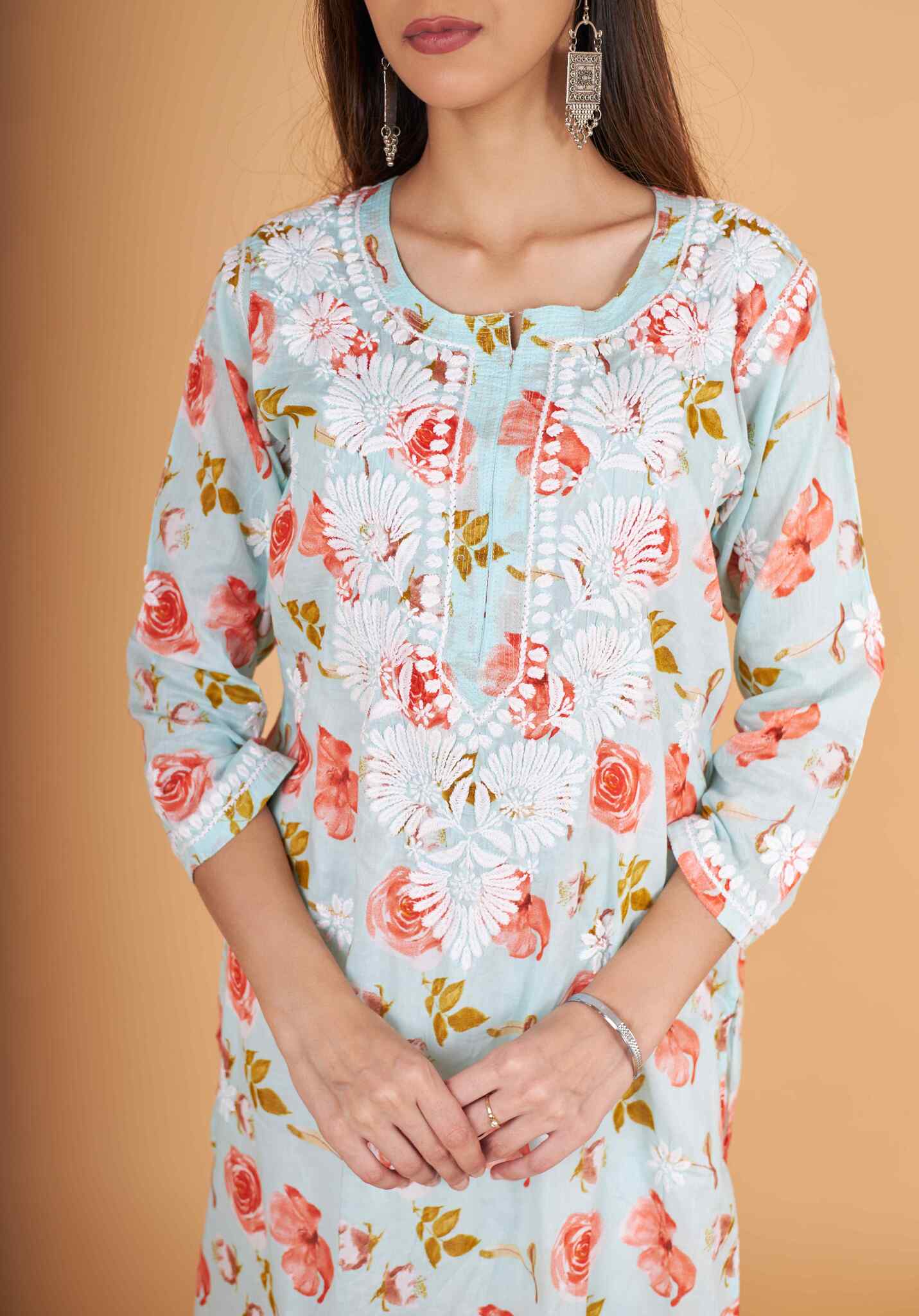 Arsh Handcrafted MulMul Cotton Printed Chikankari Kurti - Image 2
