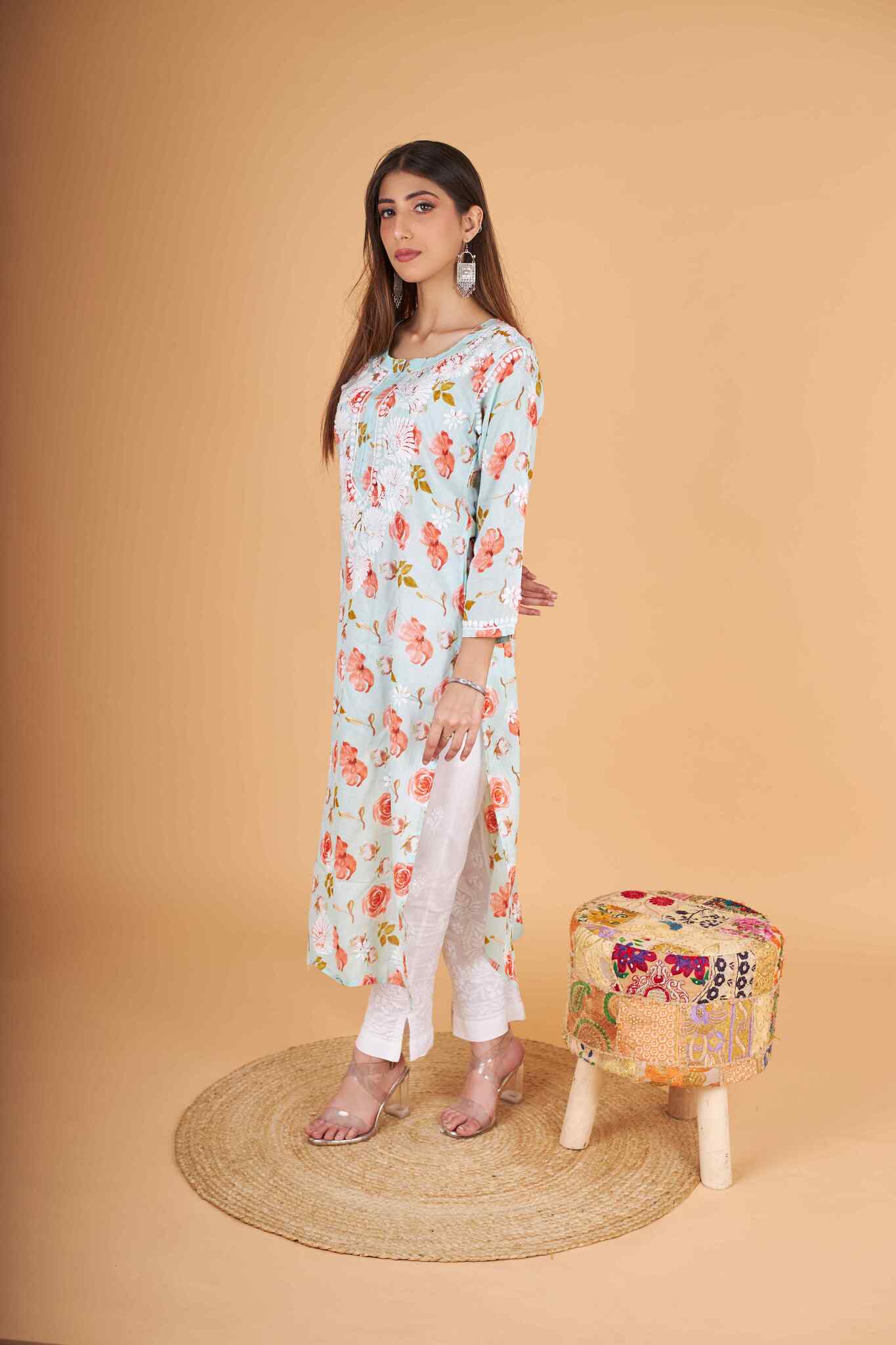 Arsh Handcrafted MulMul Cotton Printed Chikankari Kurti - Image 6