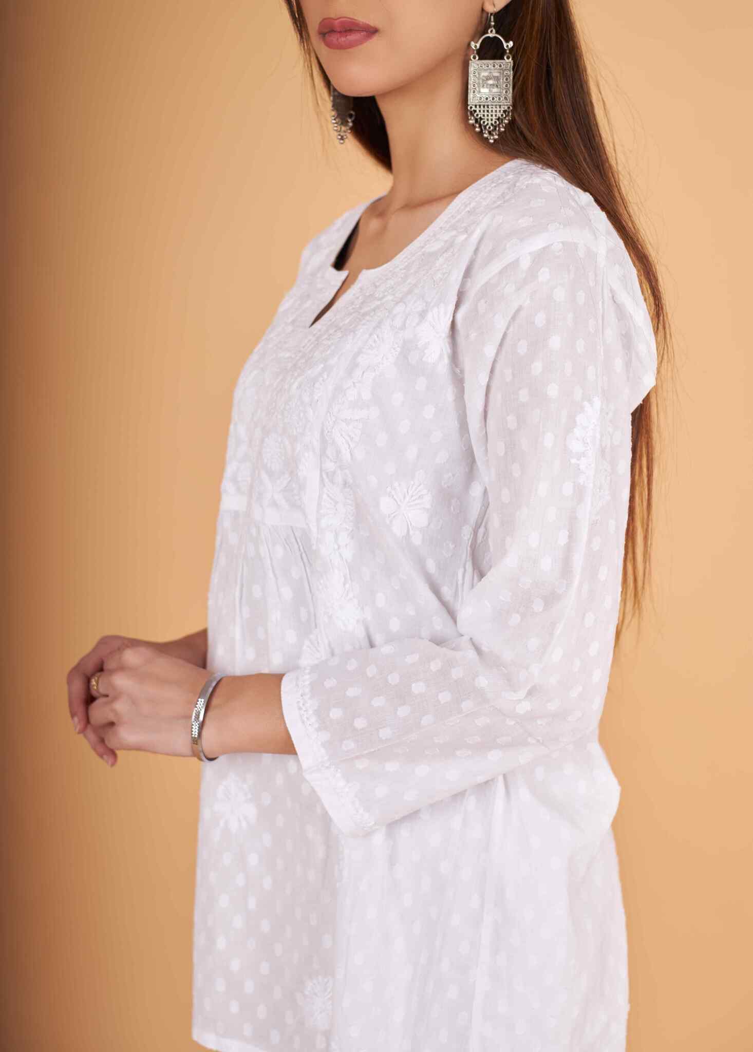 Arsh Handcrafted Dobby Cotton Yog Neck Kangan Keel Chikan Top - Image 3