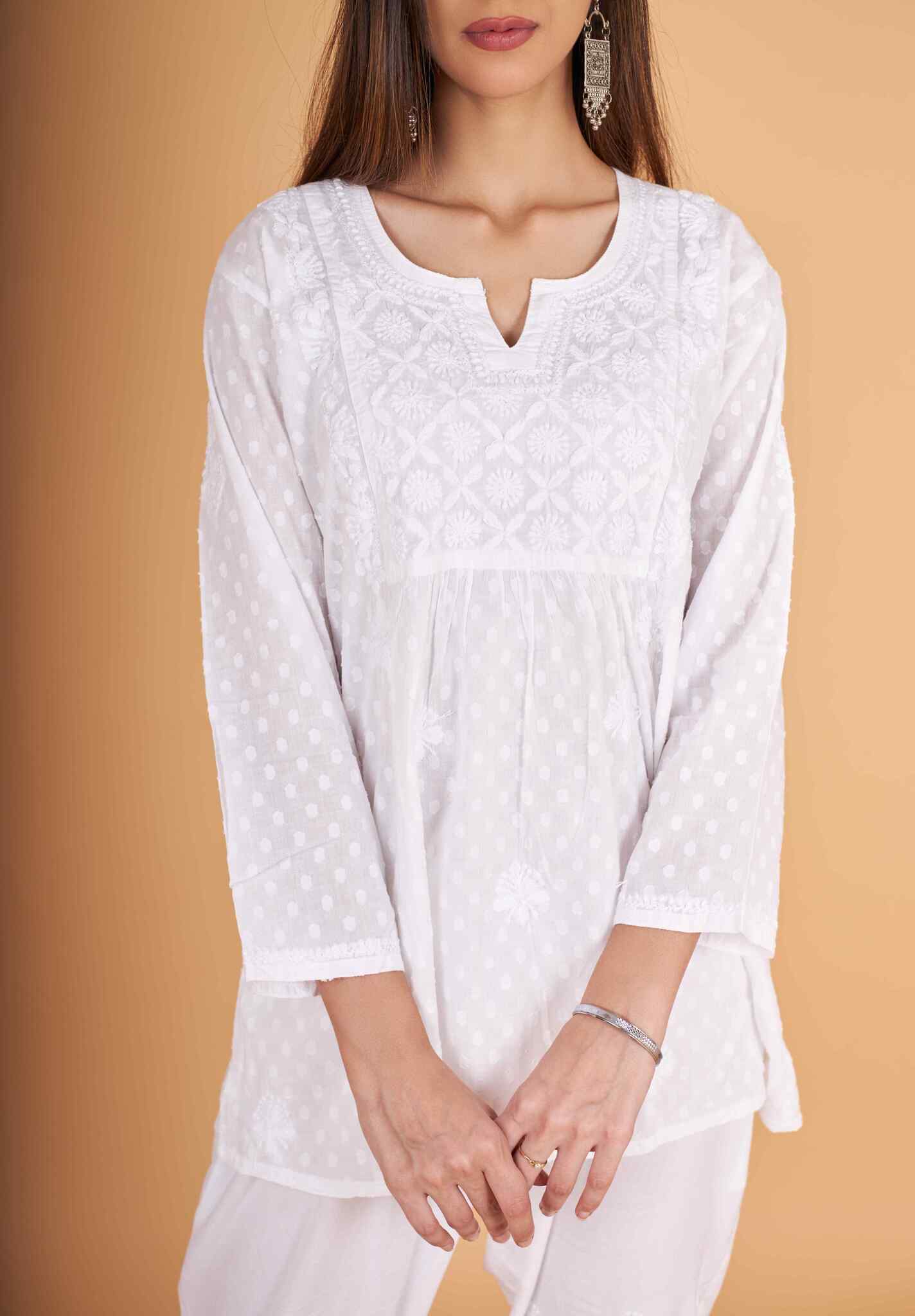 Arsh Handcrafted Dobby Cotton Yog Neck Kangan Keel Chikan Top - Image 4