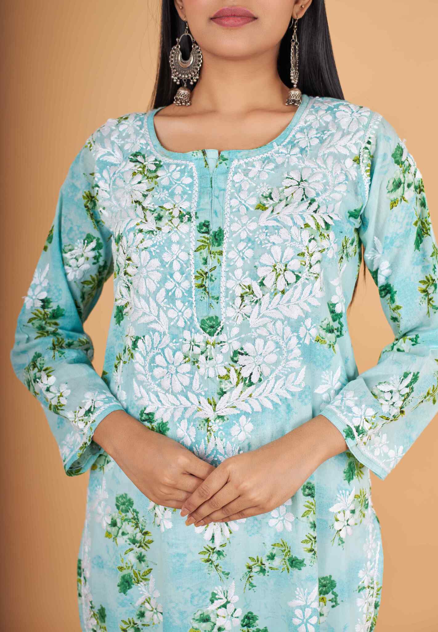 Arsh Handcrafted MulMul Cotton Printed Chikankari Kurti - Image 2