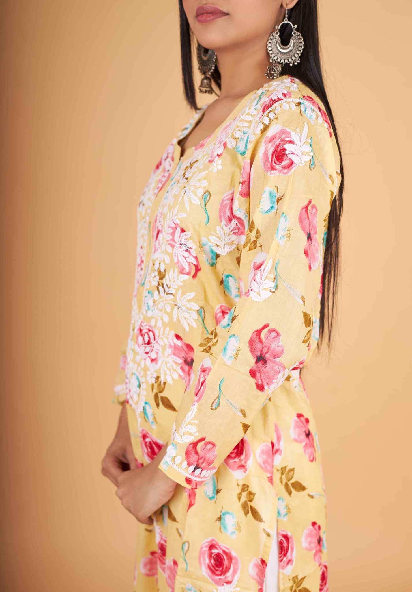 Arsh Handcrafted MulMul Cotton Printed Chikankari Kurti - Image 3