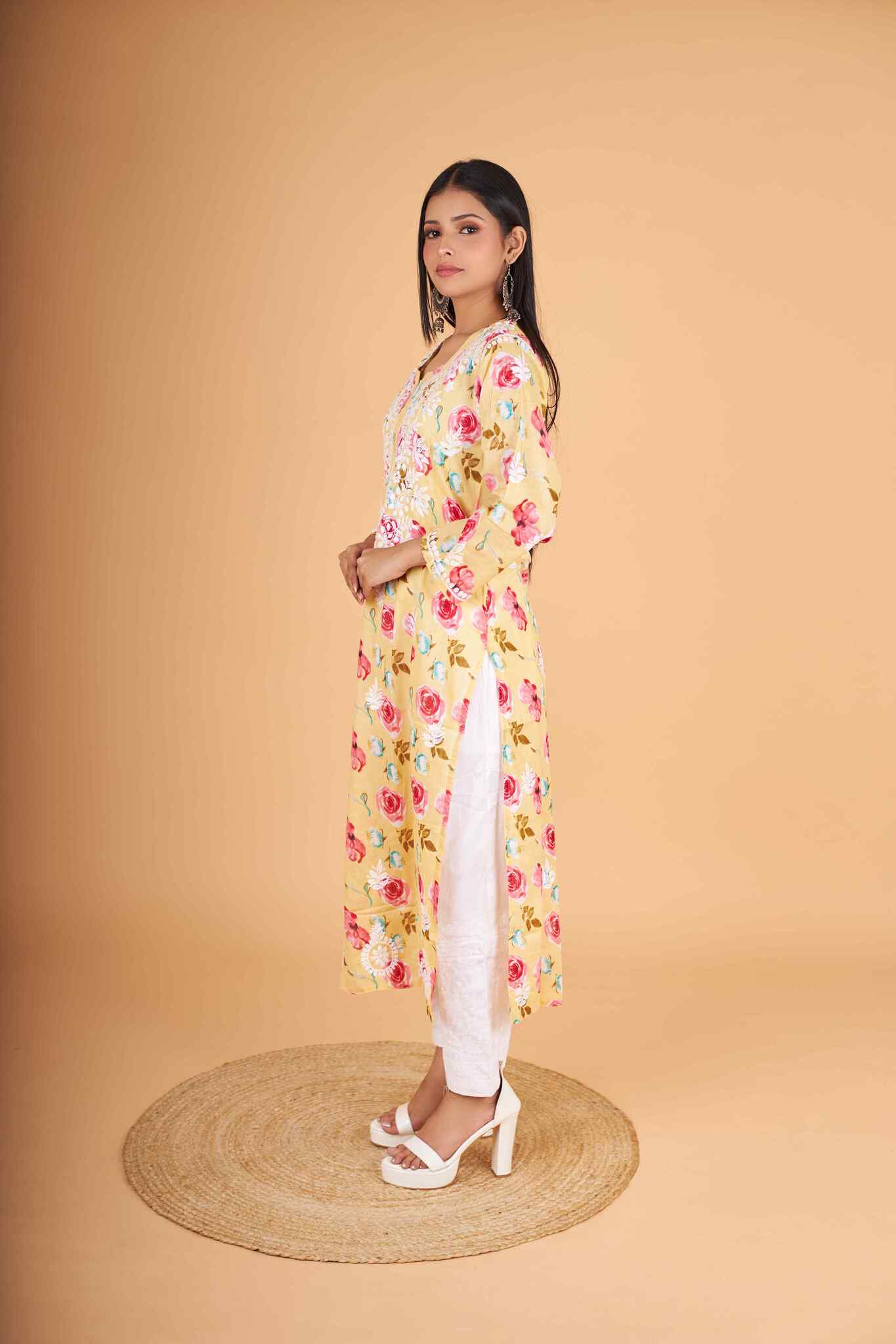 Arsh Handcrafted MulMul Cotton Printed Chikankari Kurti - Image 5