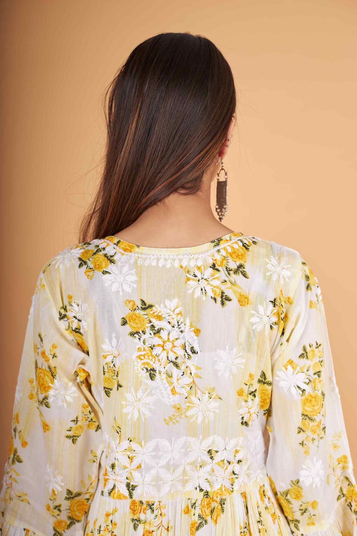 Arsh Handcrafted MulMul Cotton Printed Chikankari Frock Pattern Top - Image 5
