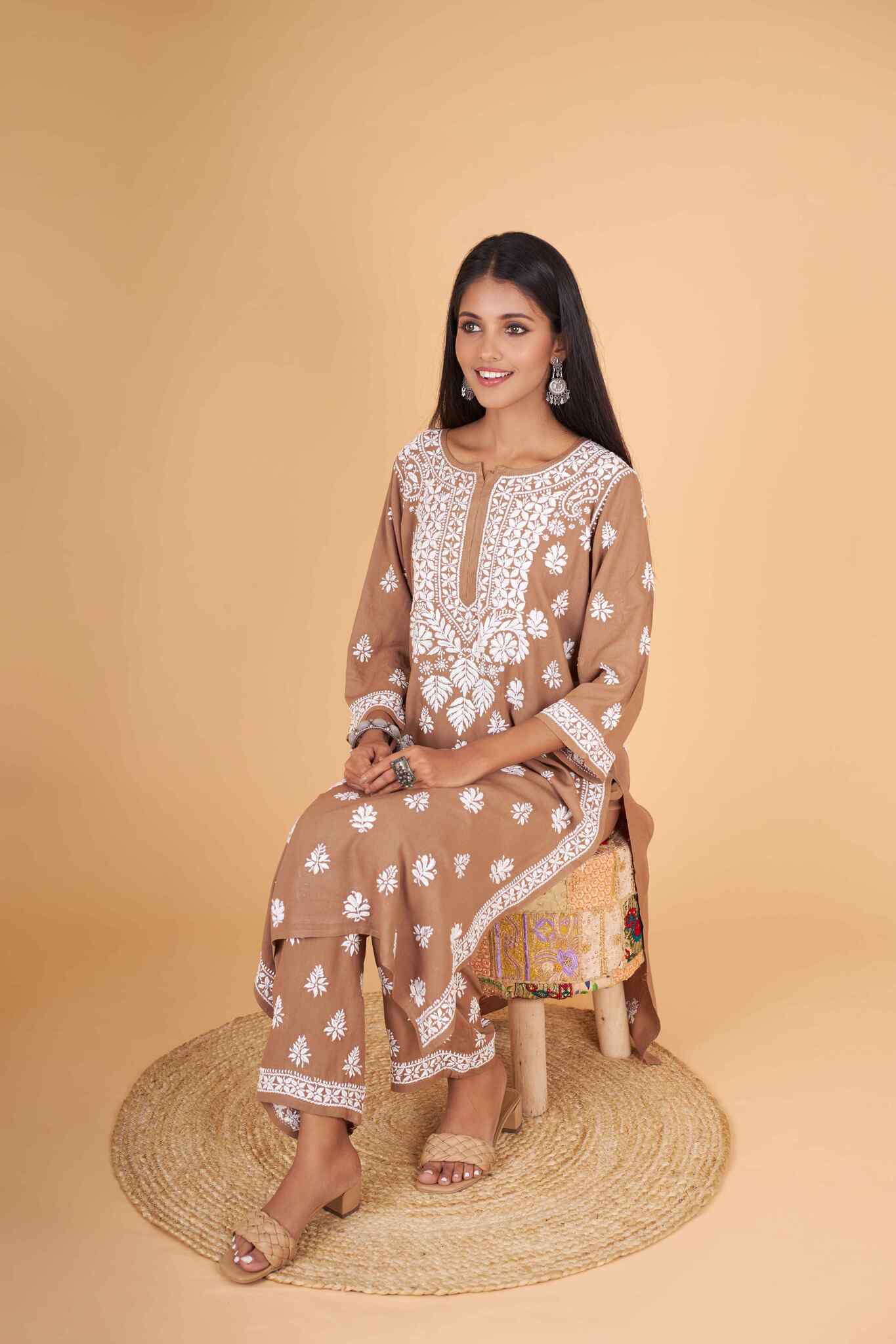 Arsh Handcrafted Kurti And Plazzo 2 pc Chikankari Set in Brown Colour - Image 6