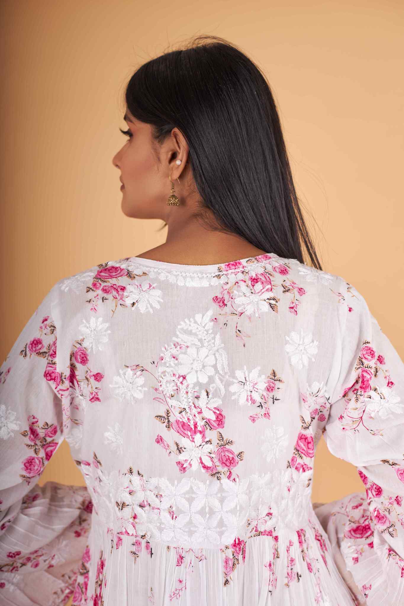 Arsh Handcrafted MulMul Cotton Printed Chikankari Frock Pattern Top - Image 6