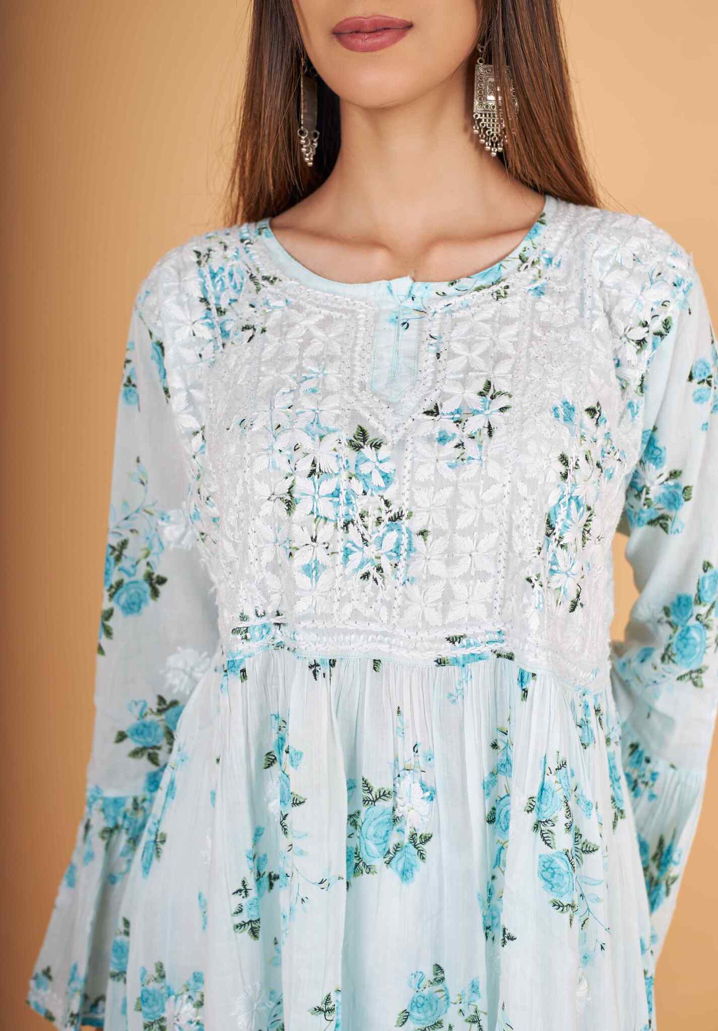Arsh Handcrafted MulMul Cotton Printed Chikankari Frock Pattern Top - Image 2
